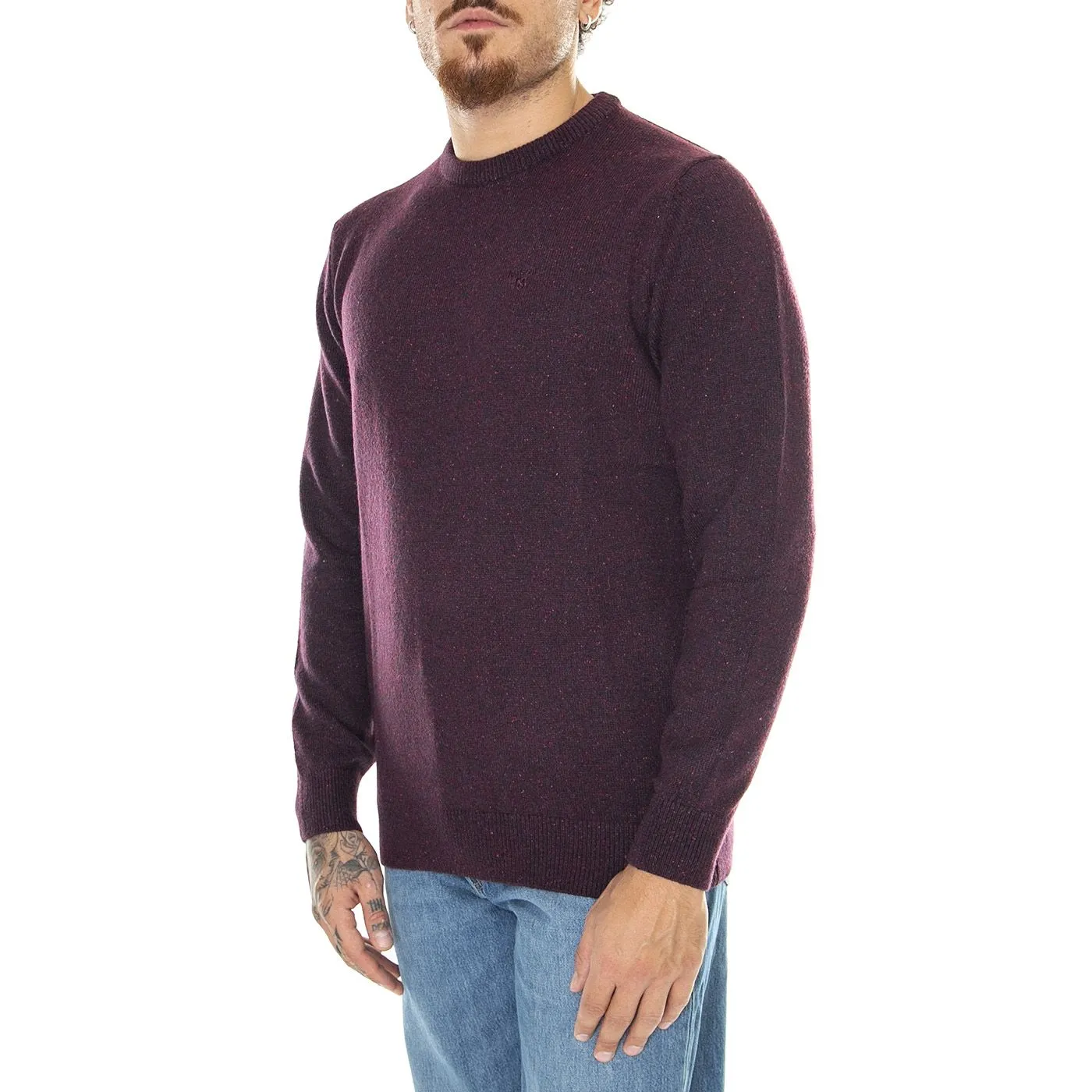 Barbour M's Essential Tisbury Crew Fig - Maglione Girocollo Uomo Viola    