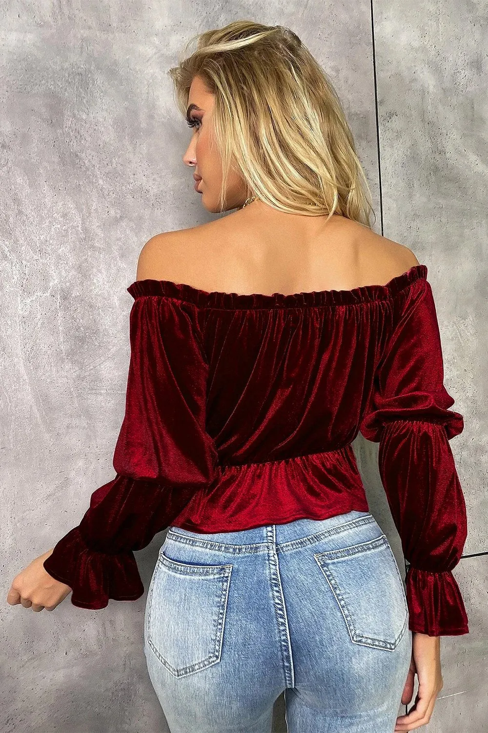 Blusa natalizia in velluto bordeaux