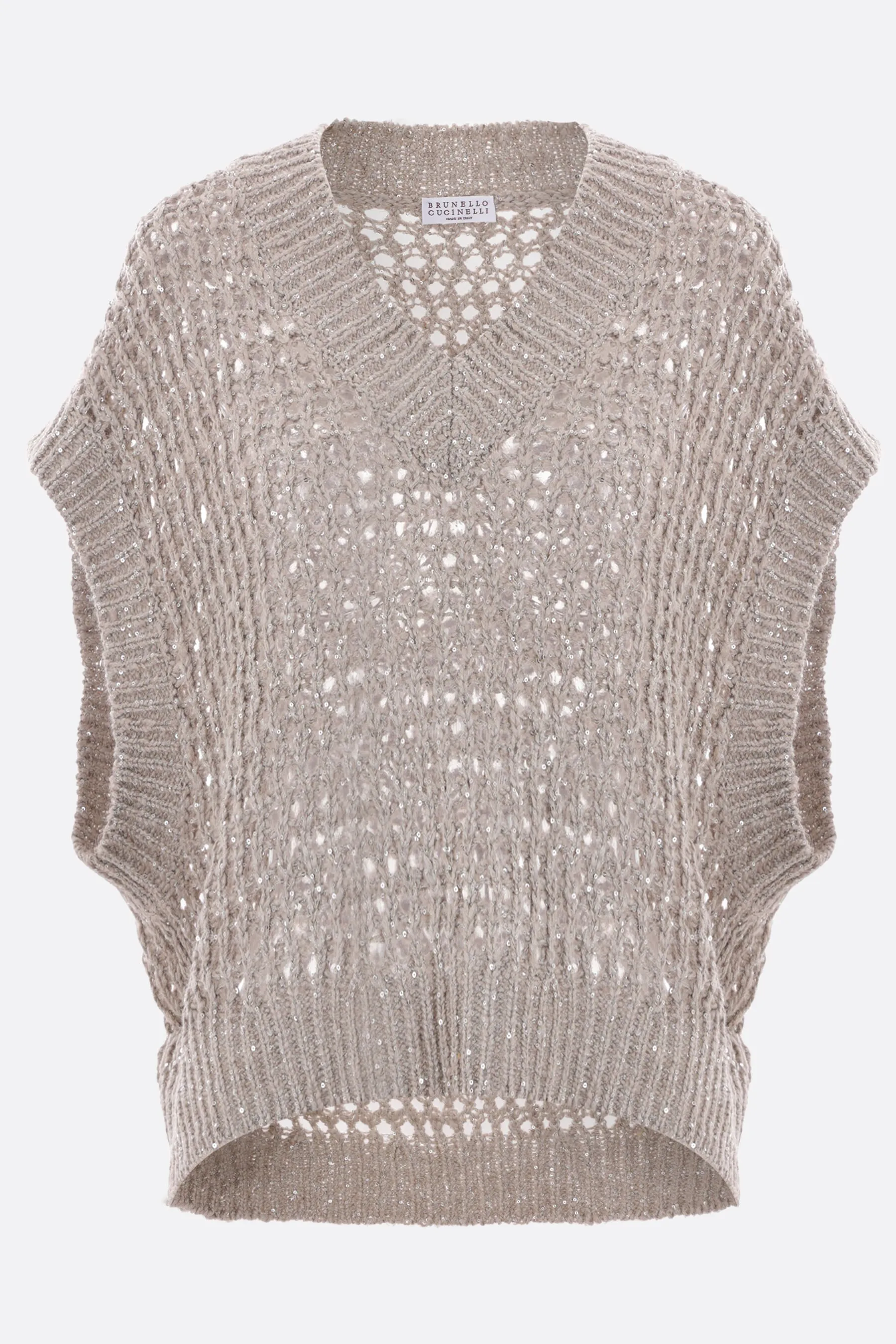  BRUNELLO CUCINELLI pullover smanicato in misto seta e lino con paillettes 
