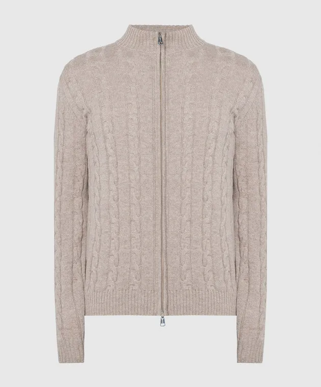 Cashmere&Whiskey Cardigan beige in cashmere con motivo strutturato 80606C