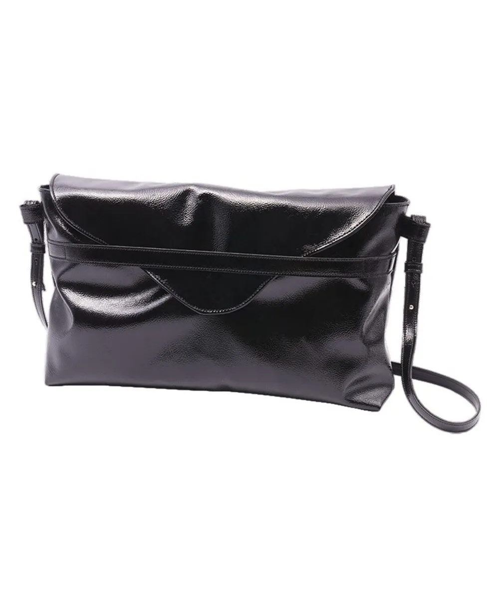 Catarzi Vergine borsa pouch in vernice con tracolla, nero