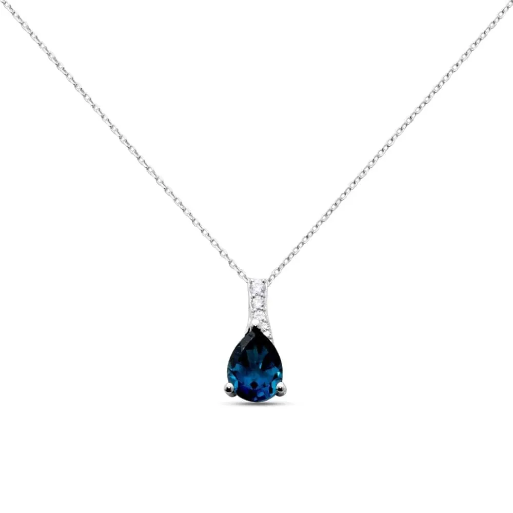 Collana Punto Luce Goccia Amélie Oro Bianco 375/1000 Maglia Forzatina Topazio London Blue Cubic Zirconia Bianco 40 + 2 cm 141319