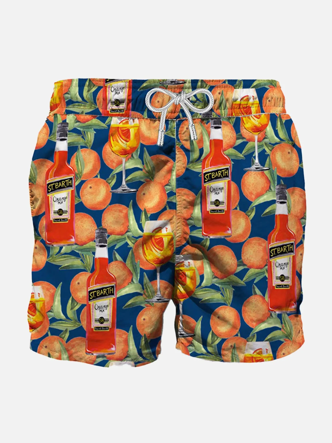 Costume da bagno di media lunghezza stampa spritz time blu