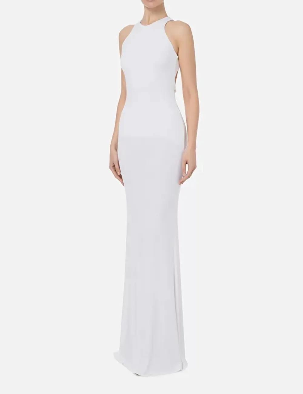 Elisabetta Franchi     Abito red carpet in jersey con scollatura sulla schiena Avorio