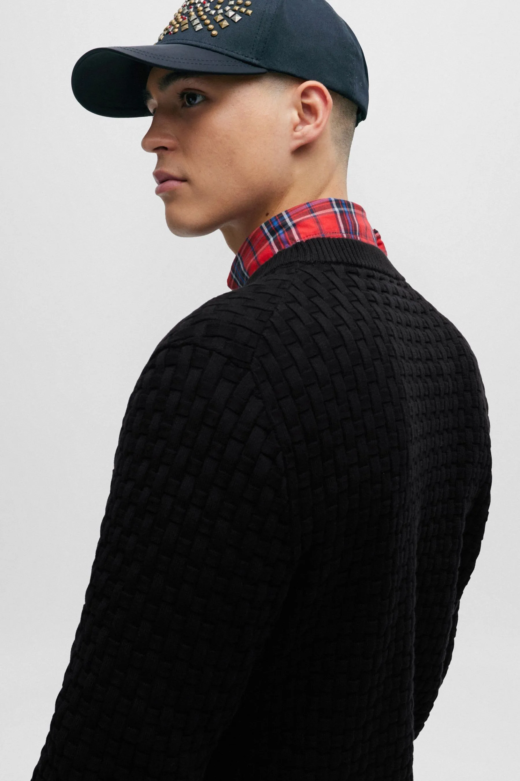 HUGO Maglione relaxed fit in cotone lavorato a maglia 3D    