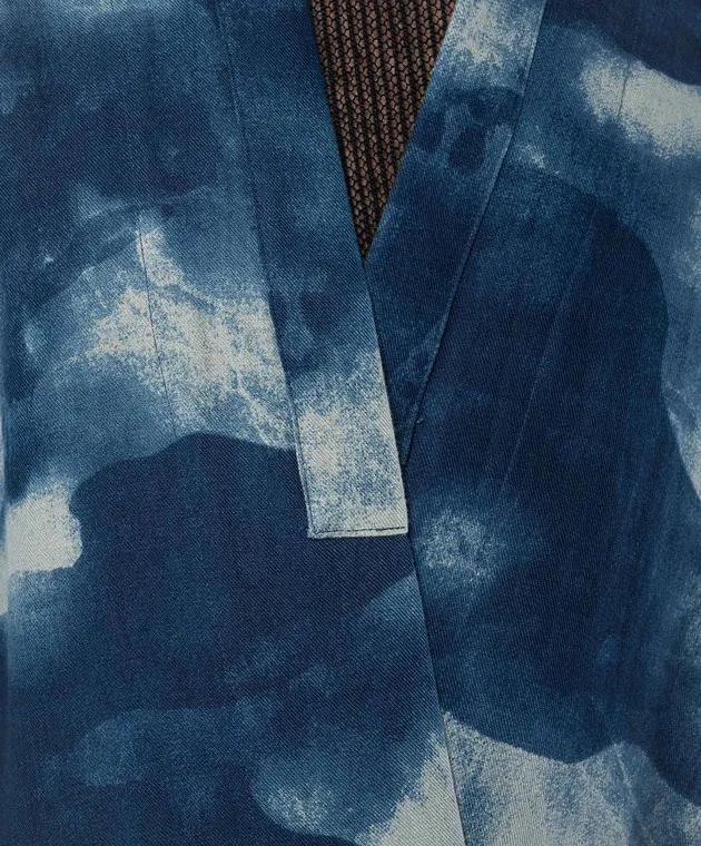 Jan Jan Van Essche Cardigan allungato blu in lino con stampa astratta KIMONO14LINENTWILL