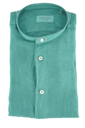 Linen Shirt with Mandarin Collar / Green
