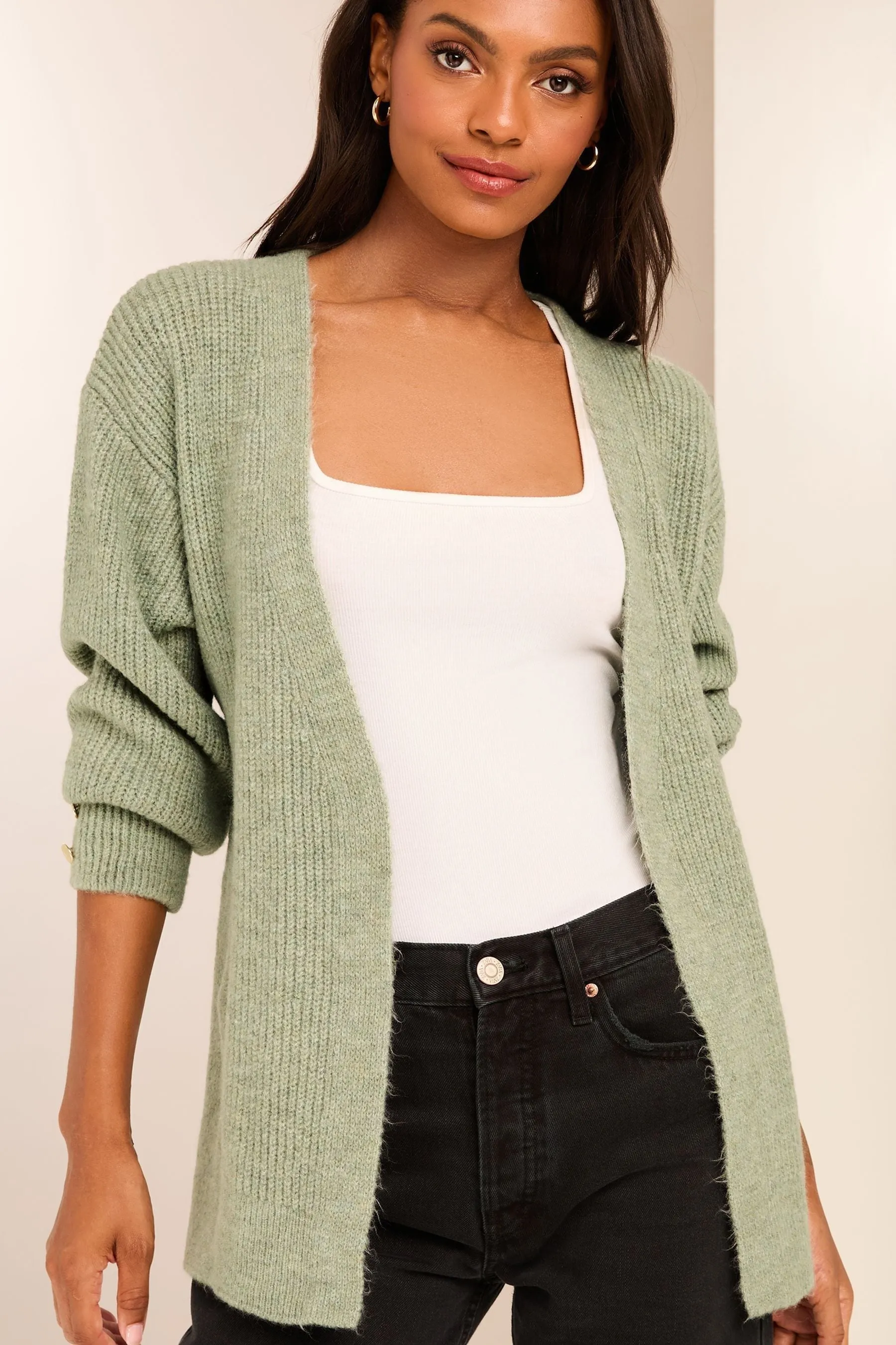 Lipsy Cosy Long Sleeve Rib Edge To Edge Cardigan    