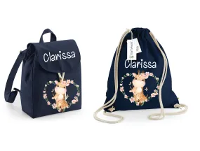 Mini Zaino in cotone e Sacca personalizzabile giraffine