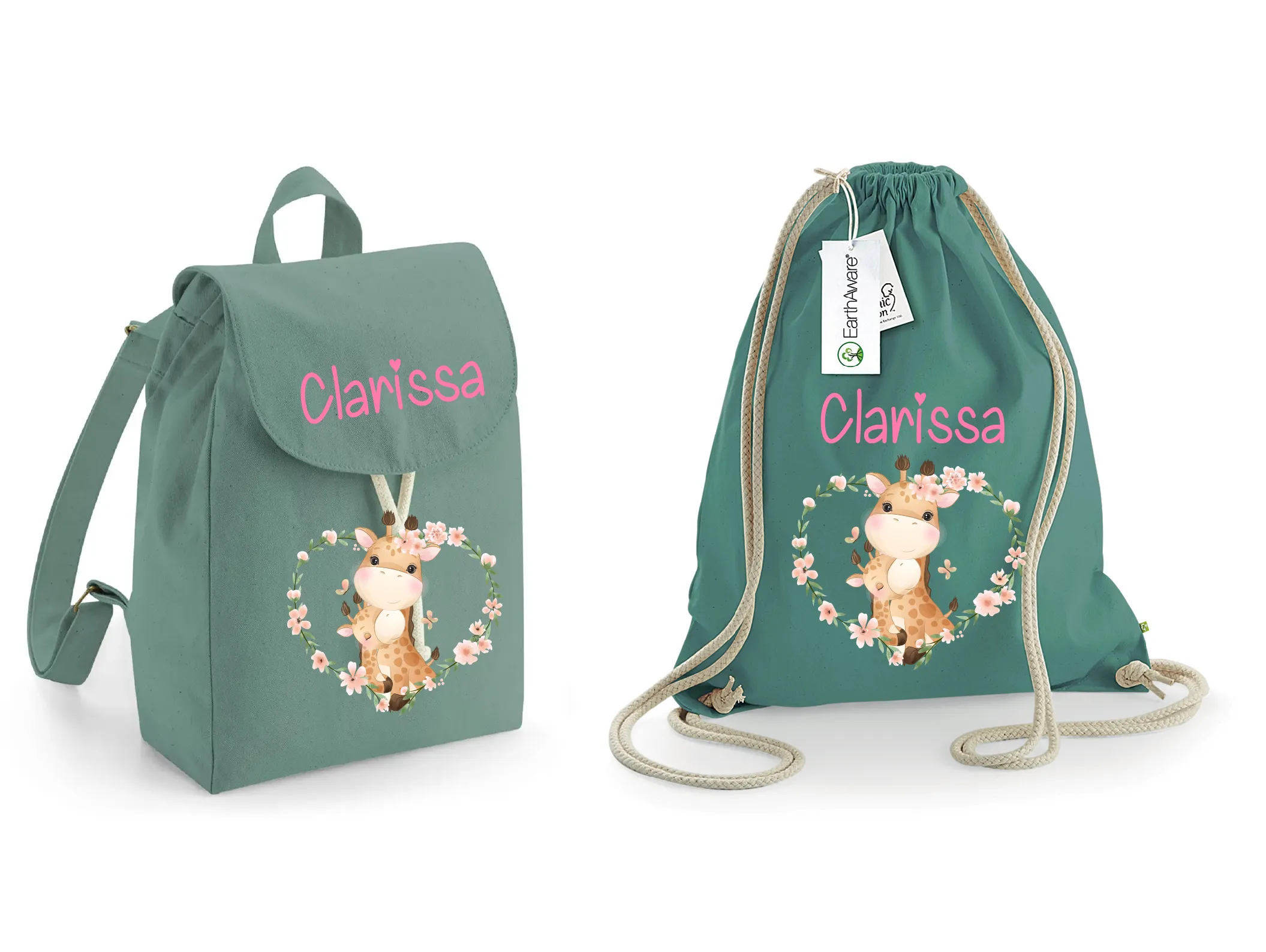 Mini Zaino in cotone e Sacca personalizzabile giraffine