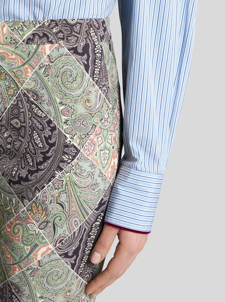 PANTALONI FLARE IN CADY STAMPATO