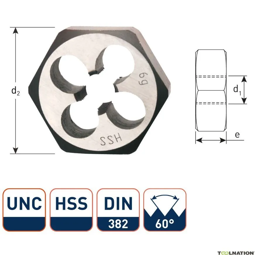 Rotec 373.0014 HSS Dadi esagonali DIN 382 UNC 1/4-20