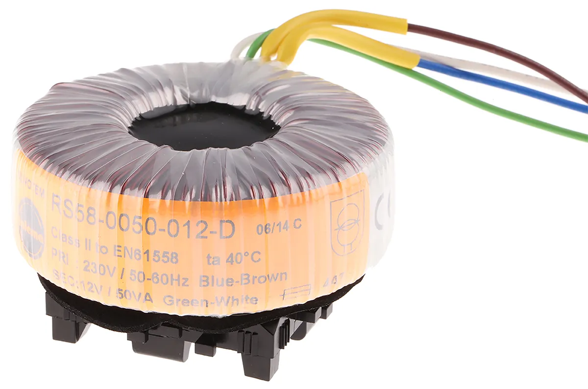 Trasformatore toroidale Nuvotem Talema, 50VA, primario 230V ca, secondario 12V ca, Guida DIN
